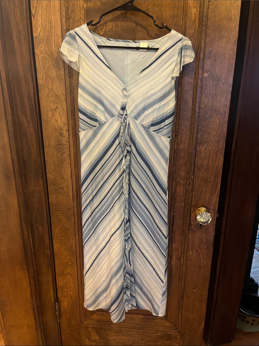 J. Crew Striped Blue V-Neck Midi Dress
